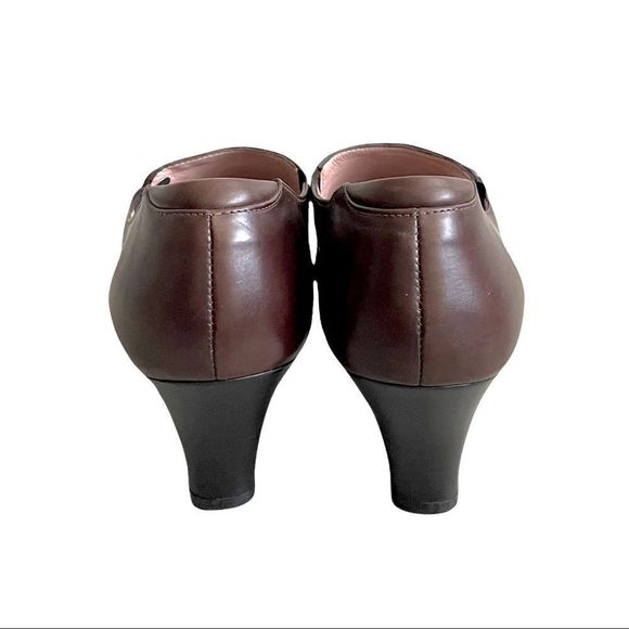 BEAUTIFEEL Leather Slip On Shoes With Small Heel Side Buttons Brown Burgundy 39 - Picture 7 of 11